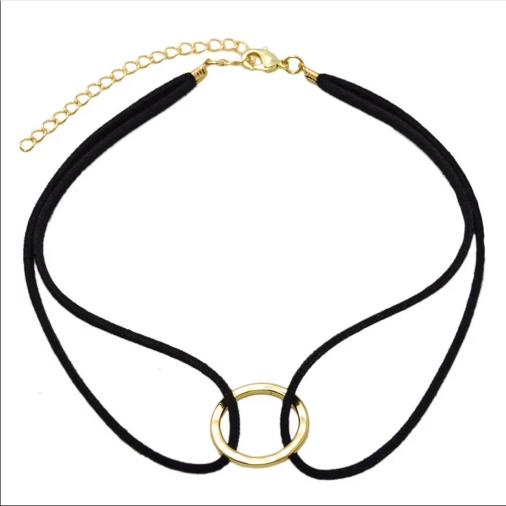 New Trendy Round Double Black Leather Choker